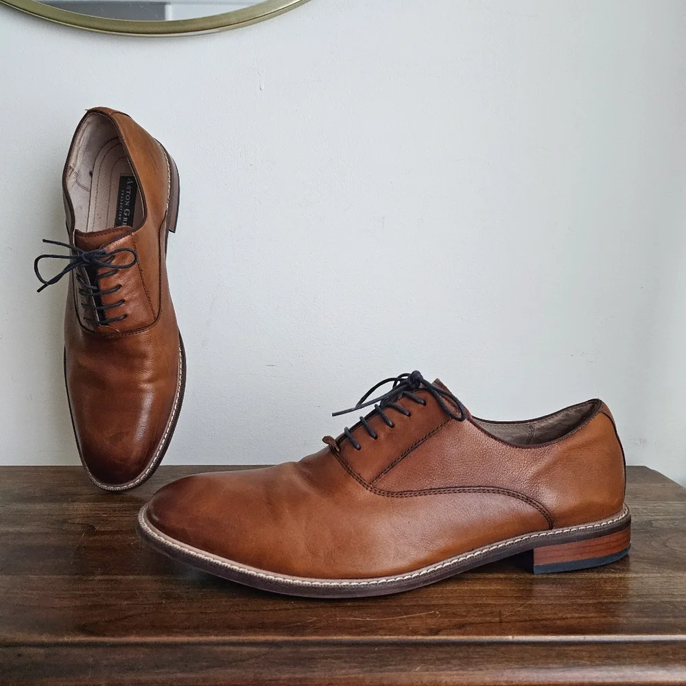 Aston Grey Leu Men’s Oxford Dress Shoes Cognac Brown Leather Lace Up Size 13